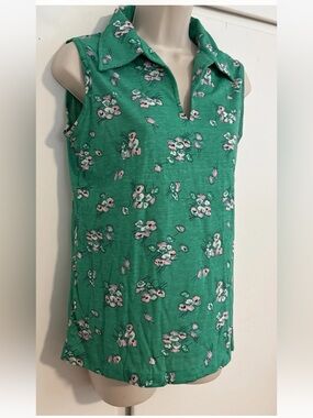 Flawless USA Made Vintage Haymaker Green W/ Floral Print Women’s Small Tank Top